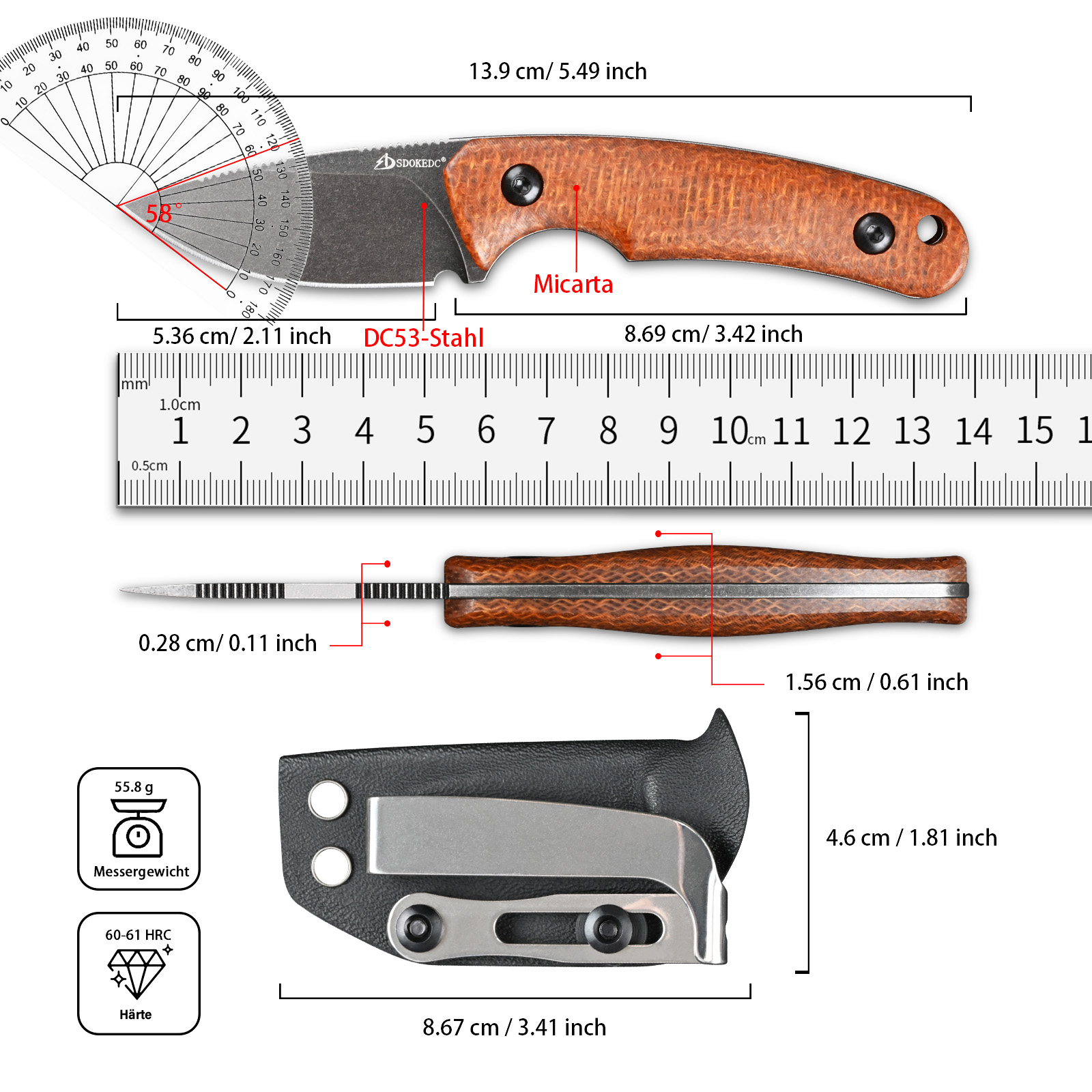 Premium SDOKEDC DC53 Steel EDC - đánh giá và giá Bushcraft Knife Fixed