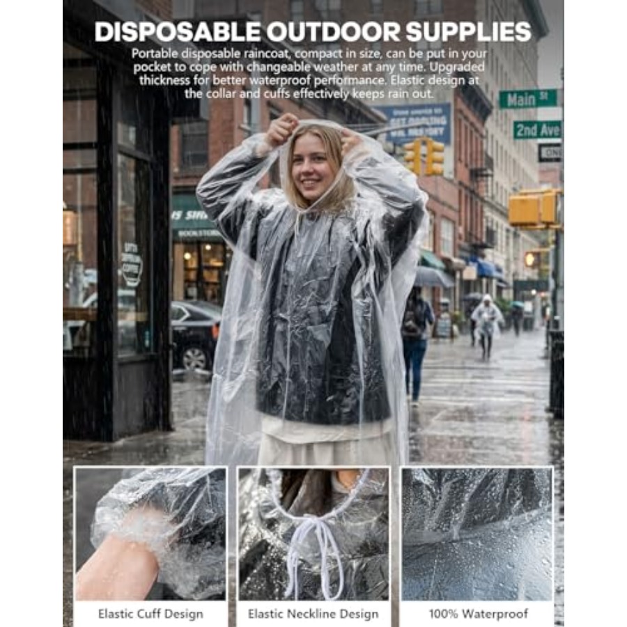 Disposable Rain Ponchos, 6PK/9 - đánh giá và giá Emergency Poncho Rain